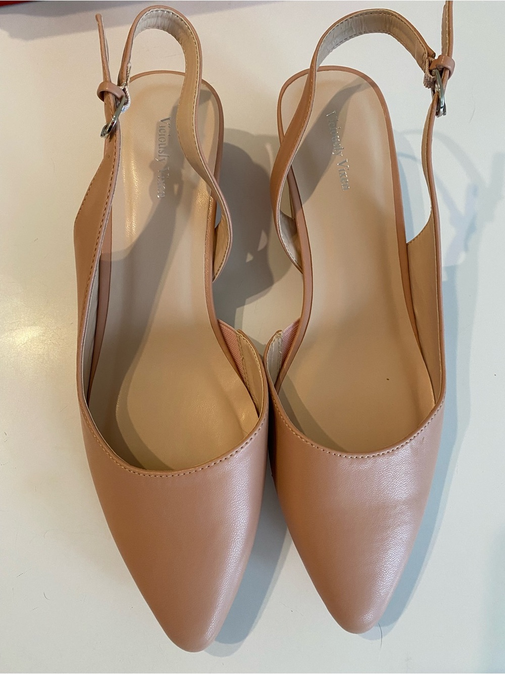 Pointed Slingback Flats in Nude Tan by Viciously Vixen